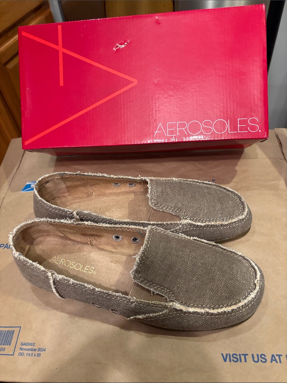 Aerosoles Women’s Slip-On Loafers in Taupe Canvas